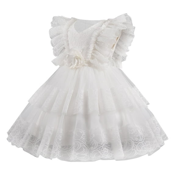 AUNVITO Girls Short Sleeve Round Neck Dress Solid Color Mesh & Tulle Party Pageant Princess Ball Gown Tutu Elegant Evening