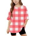 thumbnail image 1 of AUNVITO Girls Short Sleeve T shirt Kids Summer Oversized Plaid Printed Crew Neck Tops Casual Basic Tee 5-14Years, 1 of 8