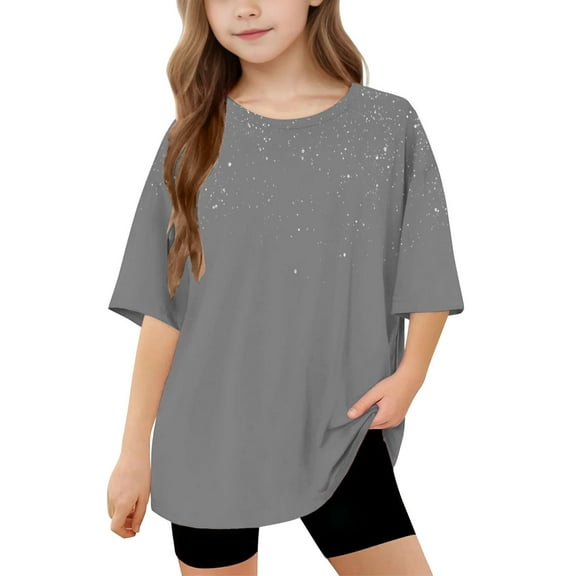AUNVITO Girls Short Sleeve T shirt Kids Summer Oversized Solid Crew Neck Tops Casual Basic Tee 5-14Years