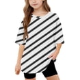 thumbnail image 1 of AUNVITO Girls Short Sleeve T shirt Kids Summer Oversized Striped Crew Neck Tops Casual Basic Tee 5-14Years, 1 of 8