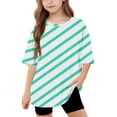 thumbnail image 1 of AUNVITO Girls Short Sleeve T shirt Kids Summer Oversized Striped Crew Neck Tops Casual Basic Tee 5-14Years, 1 of 8