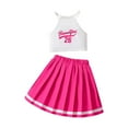 thumbnail image 1 of AUNVITO Girls Sleeveless Letter Print Cheerleading Set Pleated Skirt 2-Piece Athletic Dance Outfit Round Neck Top Pink Summer, 1 of 7