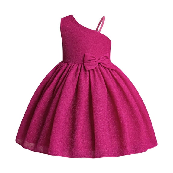 AUNVITO Girls Sleeveless Off-Shoulder Puffy Dress Sequins Bow Sparkling Party Formal Gown Glamorous