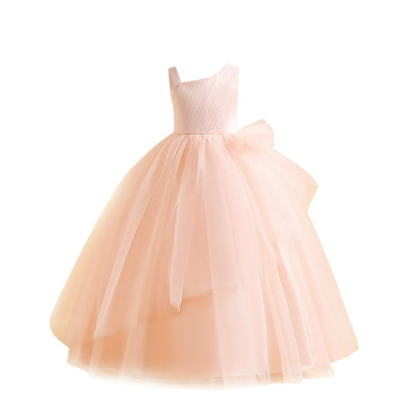 AUNVITO Girls Sleeveless Off-Shoulder Tulle Dress Puffy Princess Birthday Party Pageant Piano Recital Formal Evening Gown