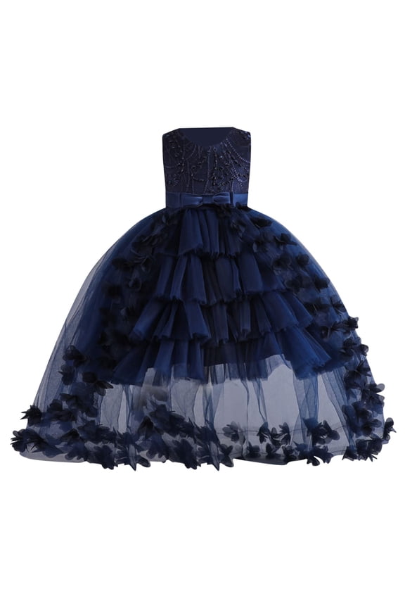 Girls Sleeveless Round Neck Mesh Tulle Princess Gown Dress for Hostess Luxury Evening Party Performance
