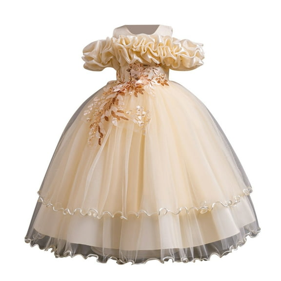 AUNVITO Girls Sleeveless Round Neck Tulle Dress Puffy Layered Princess Evening Party Gown Elegant Performance Luxury