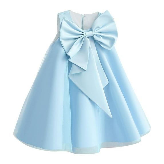 AUNVITO Girls Sleeveless Tulle Dress Bow Puffy Party Performance Formal Princess Elegant Dress 4-9Y