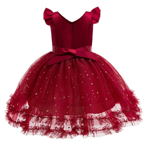 AUNVITO Girls Sleeveless Tulle Princess Dress Bow Puffy Tutu Party Dress