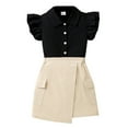 thumbnail image 1 of AUNVITO Girls Summer 2-Piece Set Flutter Sleeve Round Neck Shirt with Cargo Shorts Casual Outfit, 1 of 9