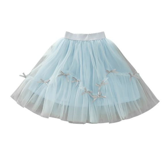 AUNVITO Girls Summer Casual Mesh Tutu Skirt Solid Bow Layered Lined Half Slip