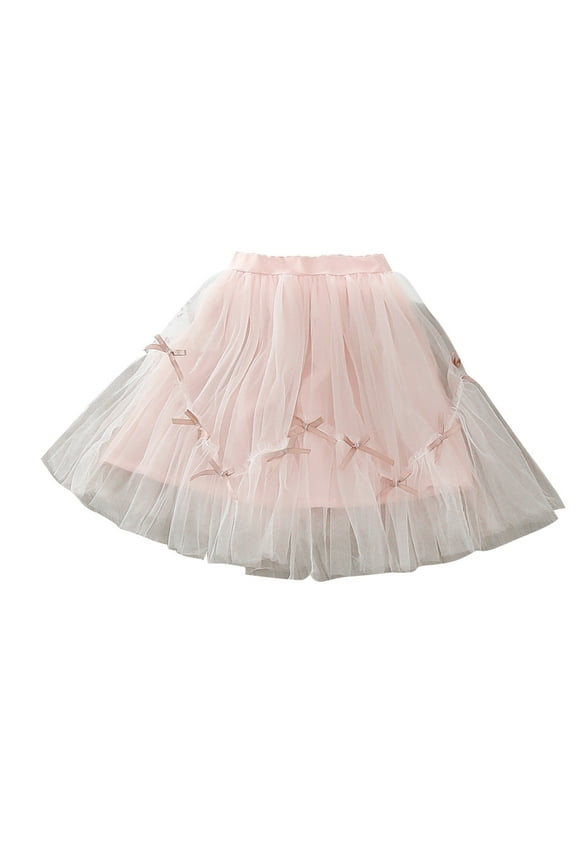 Girls Summer Casual Mesh Tutu Skirt Solid Bow Layered Lined Half Slip