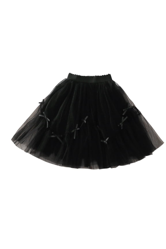 Girls Summer Casual Mesh Tutu Skirt Solid Bow Layered Lined Half Slip