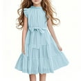 thumbnail image 1 of AUNVITO Girls Summer Dress | High-Necked A-Line Dress with Ruffled Sleeves & Tiered Flared Skirt | Waist Tie Party Dress for Toddlers Age 5-15Years, 1 of 6