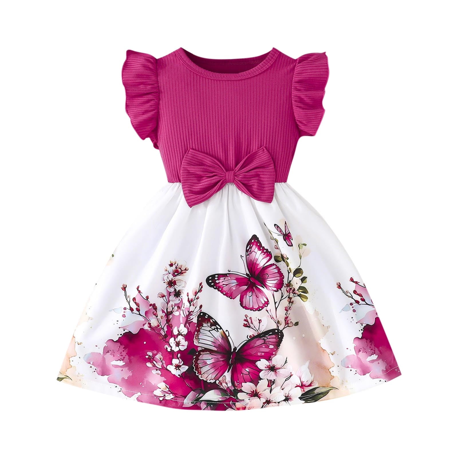Arrival Autumn Girls Butterfly Pattern Long Sleeves Dress with Collar