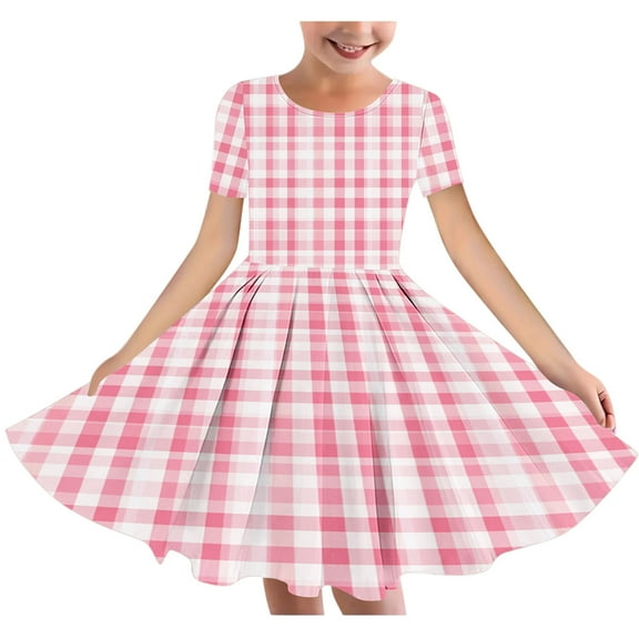 AUNVITO Girls Summer Floral Print Short Sleeve Round Neck Ballet Dress Tutu Dance Skirt Party Outfit