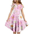 thumbnail image 1 of AUNVITO Girls Summer Floral Print Tiered Dress with Elastic Waist and Pockets, Short Sleeve Round Neck Flutter Sleeve Dress, 1 of 5
