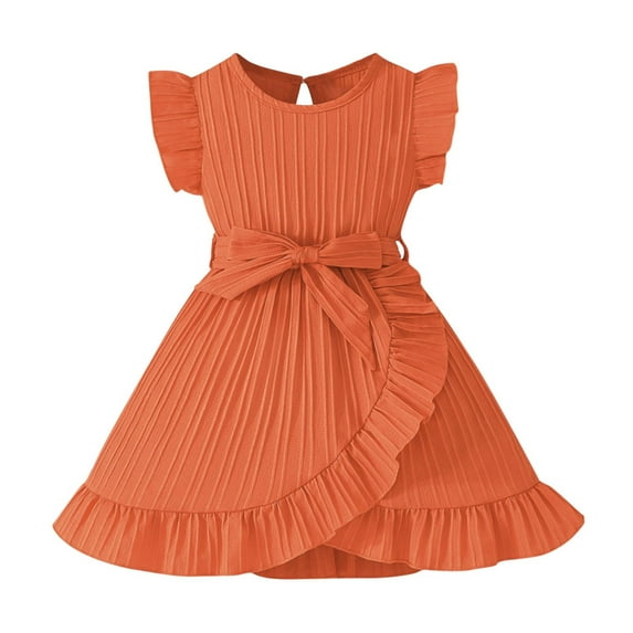 AUNVITO Girls Summer Flutter Sleeve Ribbed Princess Dress Round Neck Short Sleeve Solid Color Casual