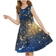 thumbnail image 1 of AUNVITO Girls Summer Sleeveless Dress with Sequins Print Round Neck Fitted Waist Casual Dress, 1 of 6
