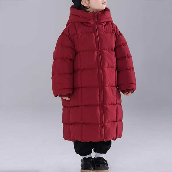 AUNVITO Girls Thickened Hooded Winter Coat Windproof Warm Parka Mid-Length Insulated Jacket Nylon-Spandex 4-12Y