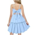 thumbnail image 1 of AUNVITO Girls Summer Tie Back Sundress with Spaghetti Straps, Tiered Ruffle Hem & Back Cutout Bow - Casual Beach Dress for Kids Toddler, Vacation Photoshoot, 1 of 9