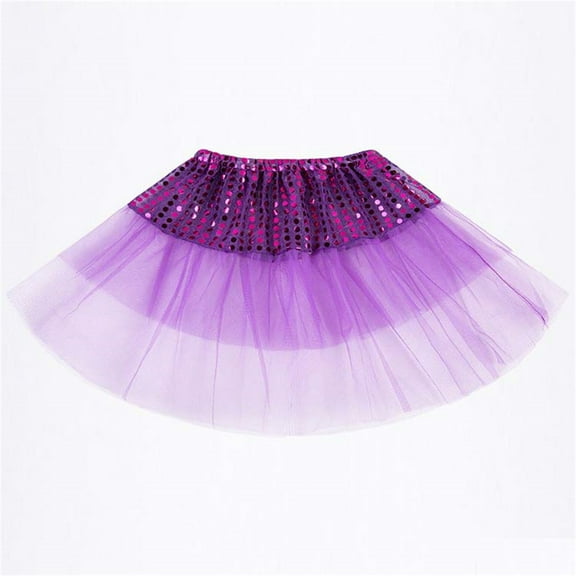 AUNVITO Girls Tutu Skirt Solid Color Sequins Elastic Waist Mesh Panel Dance Performance Skirt Sparkly Stage Elegant