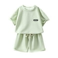 thumbnail image 1 of AUNVITO Girls Waffle Knit Shorts Set Casual Summer Outfit Loose Fit Shirt Style Top and Shorts 2-Piece Set New Arrival, 1 of 3