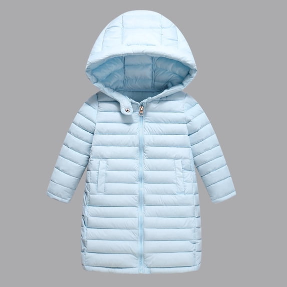 AUNVITO Girls Winter Coat Thermal Windproof Hooded Knee-Length Jacket 3-12Y Heavyweight Nylon Long Sleeve Solid Color