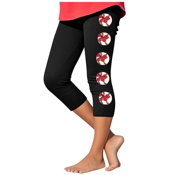 AUNVITO Girls Yoga Capri Pants Casual Sport Baseball Print Activewear Athleisure