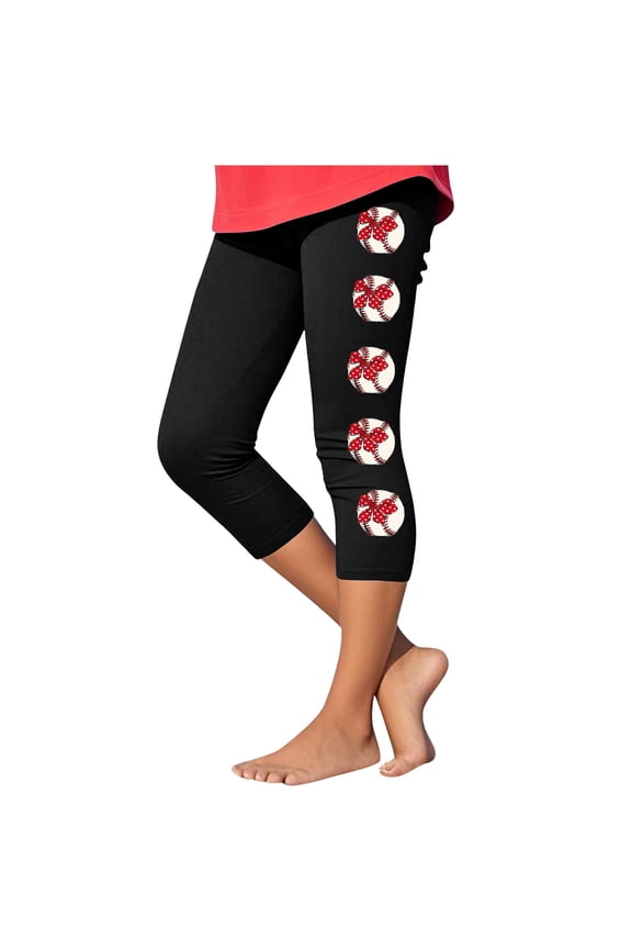 Girls Yoga Capri Pants Casual Sport Baseball Print Activewear Athleisure
