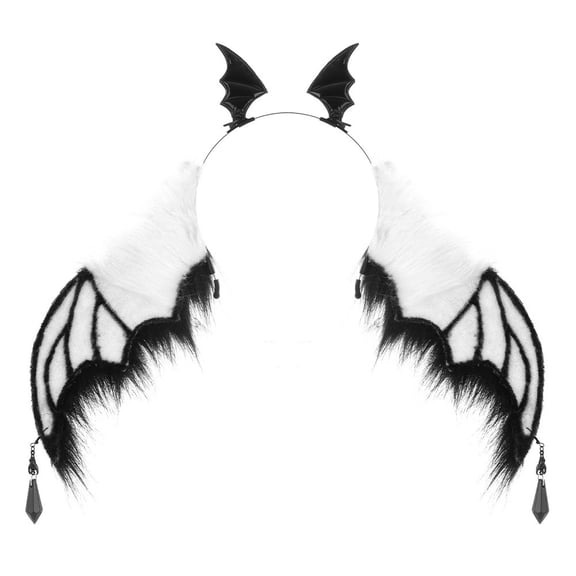 AUNVITO Halloween Devil Wing Plush Headband Spooky Costume Hair Hoop Photo Booth Prop Adult Party Accessory