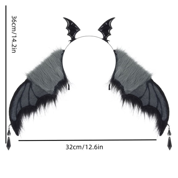 AUNVITO Halloween Devil Wing Plush Headband Spooky Costume Hair Hoop Photo Booth Prop Adult Party Accessory