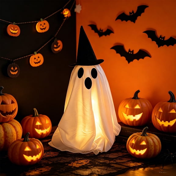 AUNVITO Halloween Light-Up Ghost Figurine, Glow in The Dark Ghost Decor, Battery Operated LED Ghost Statue for Spooky Party Decoration, Spooky Tabletop Ornament