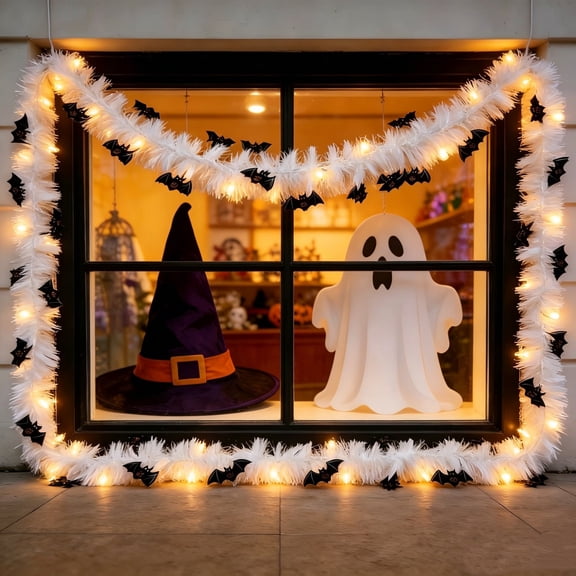 AUNVITO Halloween Pipe Cleaner LED String Lights, Glow in Dark Chenille Stalk Decor, Battery Operated Glitter Garland for Party Wall Table Decoration, Creative Craft Lighting
