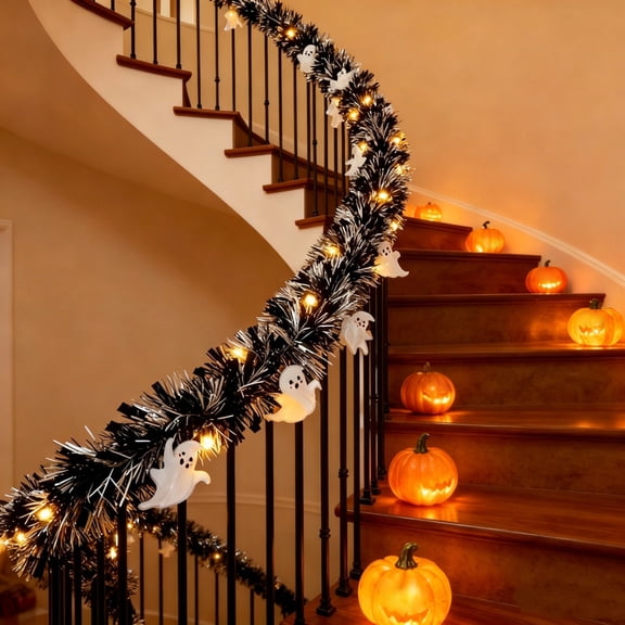 AUNVITO Halloween Pipe Cleaner LED String Lights, Glow in Dark Chenille Stalk Decor, Battery Operated Glitter Garland for Party Wall Table Decoration, Creative Craft Lighting