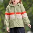 thumbnail image 1 of AUNVITO Kids 2-10Y Lightweight Windbreaker Hooded Jacket Color Block Stripes Loose Fit Zipper Pockets Casual Spring/Fall Outerwear, 1 of 9