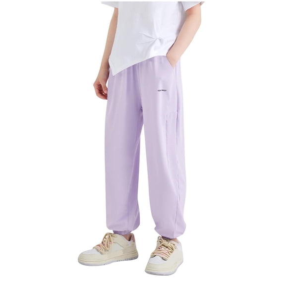 AUNVITO Kids 3-15Y Summer Sun Protection Mosquito-Repellent Sport Pants with Elastic Cuffs, Casual Outdoor Long Pants for Boys Girls