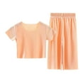 thumbnail image 1 of AUNVITO Kids Bamboo Summer 2-Piece Set Casual Round Neck T-Shirt and Straight Leg Pants Comfortable Solid Color Outfit, 1 of 3