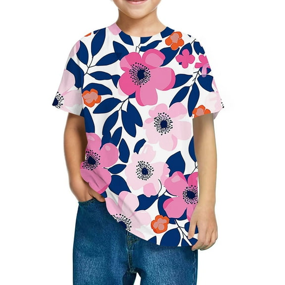 AUNVITO Kids' Casual Cute Print Cotton T-shirt Short Sleeve Round Neck Top Stylish Comfort