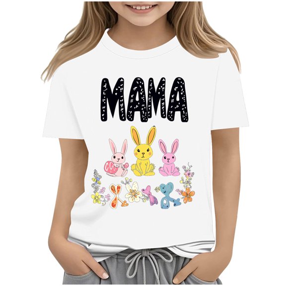 AUNVITO Kids Casual Printed Round Neck Short Sleeve T-Shirt Mother's Day Graphic Top