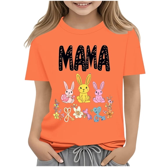 AUNVITO Kids Casual Printed Round Neck Short Sleeve T-Shirt Mother's Day Graphic Top