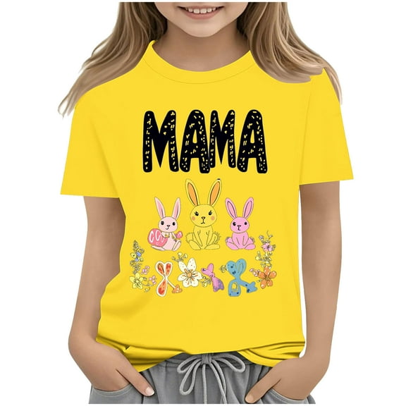 AUNVITO Kids Casual Printed Round Neck Short Sleeve T-Shirt Mother's Day Graphic Top