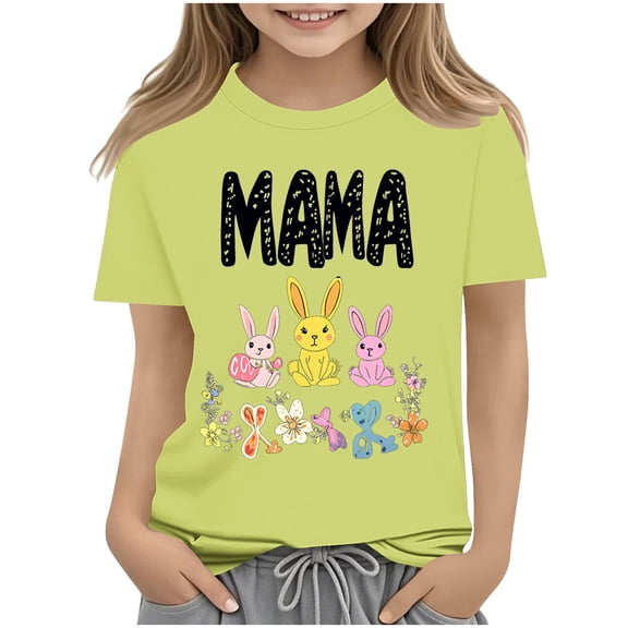 AUNVITO Kids Casual Printed Round Neck Short Sleeve T-Shirt Mother's Day Graphic Top