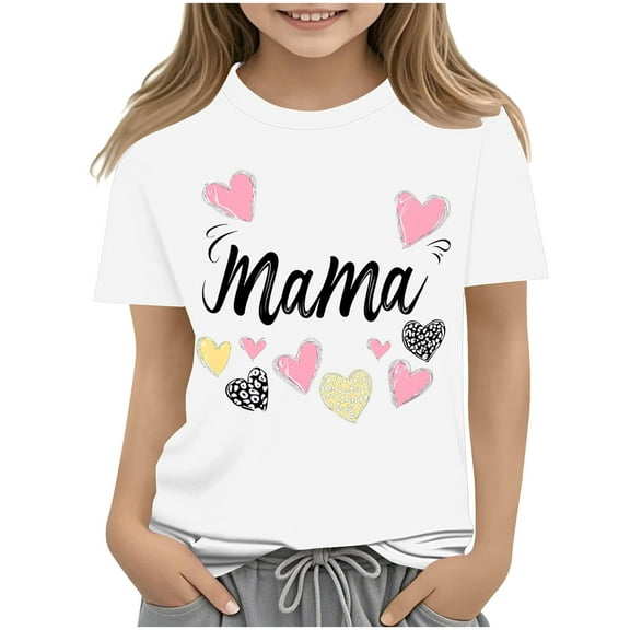 AUNVITO Kids Casual Printed Short Sleeve Round Neck T-shirt Mother's Day Graphic Design