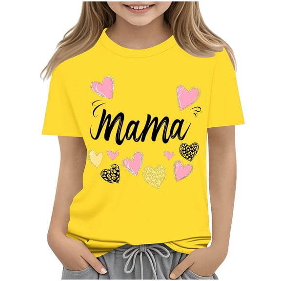 AUNVITO Kids Casual Printed Short Sleeve Round Neck T-shirt Mother's Day Graphic Design