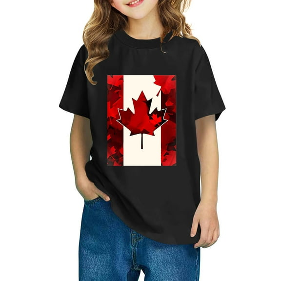 AUNVITO Kids Casual Short Sleeve Cotton T-shirt Stylish Cute Maple Leaf Print