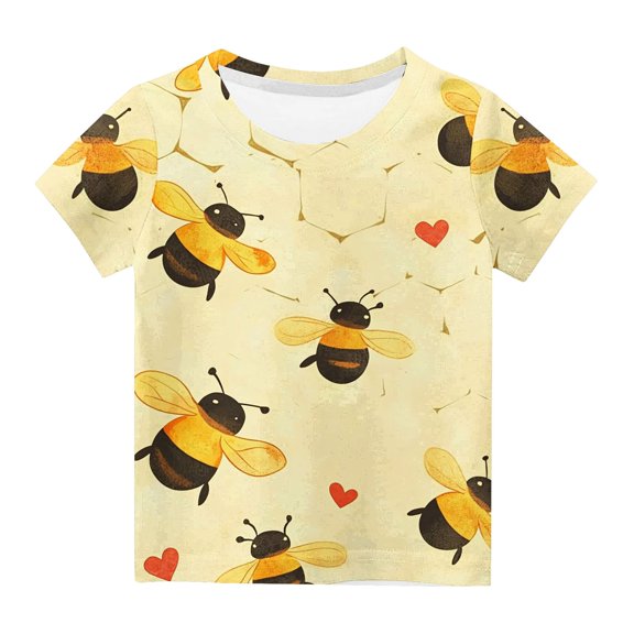 AUNVITO Kids Casual T-Shirt Bee Print Round Neck Short Sleeve Summer Top Boys & Girls Youth
