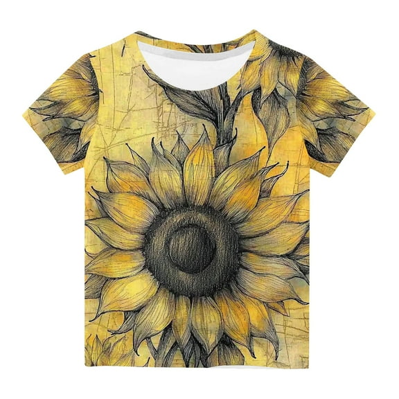 AUNVITO Kids Casual T-Shirt Bee Print Round Neck Short Sleeve Summer Top Boys & Girls Youth
