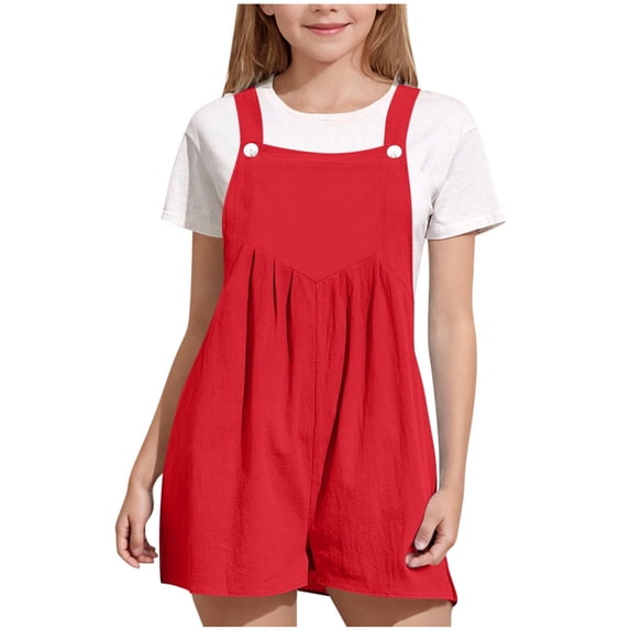 AUNVITO Kids Cotton-Linen Romper Shorts Ruffle Trim Elastic Adjustable Waist Drawstring Pockets Summer Casual Playwear