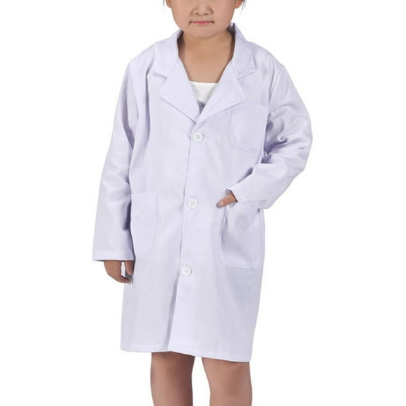 AUNVITO Kids Doctor Costume Set Role Play Uniform Long Sleeve Round Neck Cotton White Coat for Boys & Girls 3-12Y Pretend Play Nurse Outfit Surgical Scrubs