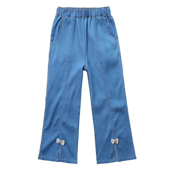 AUNVITO Kids Flare Jeans Casual Side Slit Pockets Denim Pants Vintage Y2k